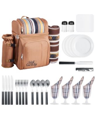 4-Person Picnic Backpack with Insulated Cooler, Blanket and Tableware Set