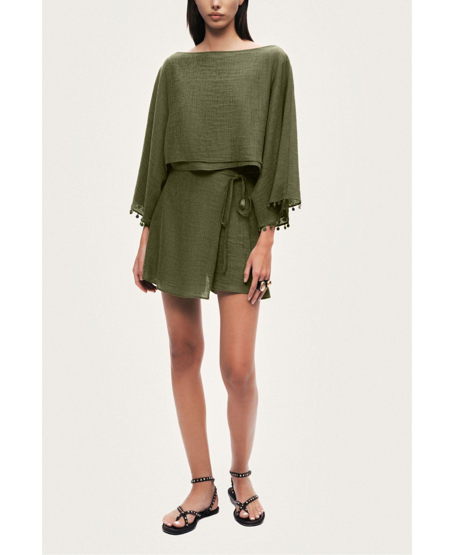 Women's Cropped Boat-Neck Blouse