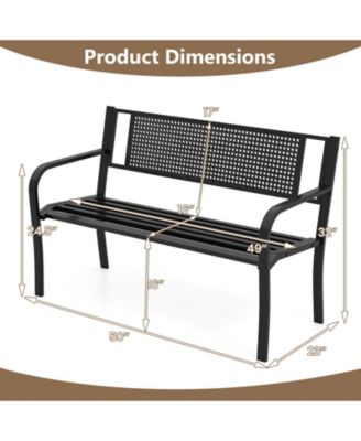 50 Inches Garden Bench with Patterned Backrest and Curved Armrests