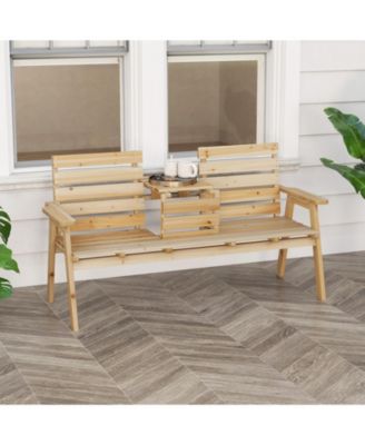 Outdoor Fir Wood Bench with Foldable Middle Table