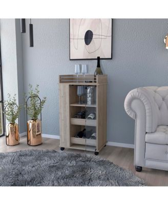 Beaver Bar Cart with Two-Side Shelves, Glass Door and Casters