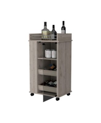Glass Door Bar Cart with Bottle Holder and Casters