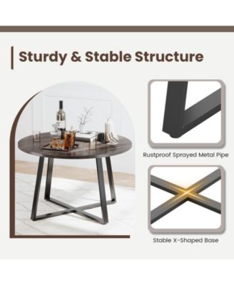 47 Inch Round Dining Table with Stable X-shaped Base and Round Thickened Tabletop.