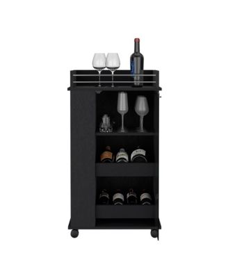 Glass Door Bar Cart with 2 Side Shelves and Casters, Modern Rolling Home Bar Serving Cart