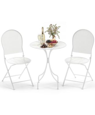 3 Piece Metal Bistro Patio Round Table and 2 Folding Chairs Set