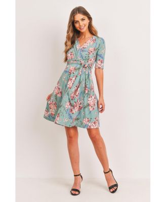 Maternity Floral Wrap Dress with Tie Waist Nursing Friendly