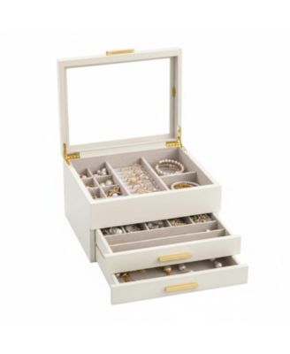 3-Layer Clear Window Wood Grain Jewelry Organizer Box for Earrings Bracelets Necklaces Rings High Capacity Storage Gift