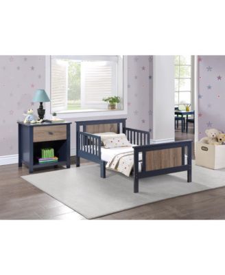Midnight Vintage Walnut Reversible Panel Toddler Bed Solid Wood Dual Tone Finish Low Profile Design for Kids Bedroom
