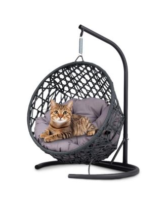 Cat House Swing Bed, Indoor Egg Chair with Cushion, Rattan Look, for Small Pets