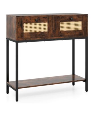 Slickblue Rattan Entryway Table with 2 Drawers and Open Shelf Storage ...