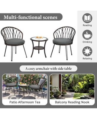 Rattan Balcony Furniture Set of 3, Weather Resistant Wicker Bistro Chairs with Round Glass Table, Perfect for Patio, Backyard and Garden