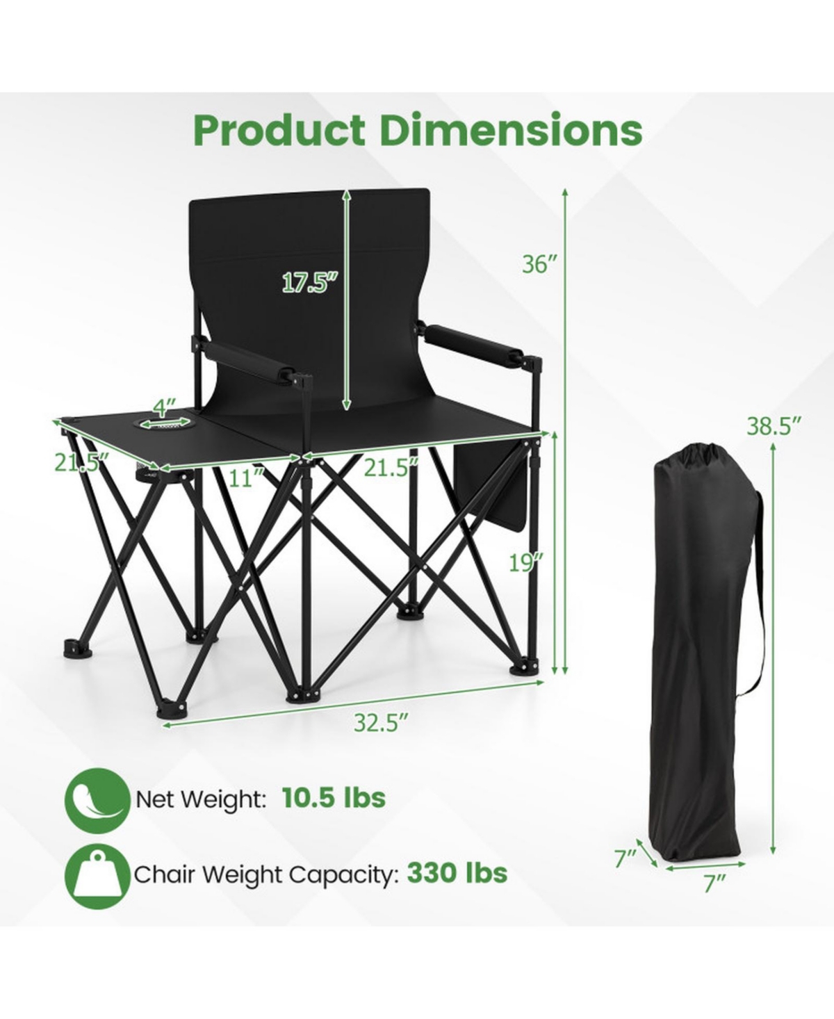 Gouun Oversized Camping Chair with Integrated Side Table and Storage Pockets
