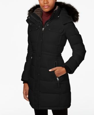 calvin klein hooded quilted puffer coat