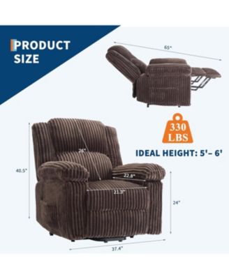 Corduroy Recliner Chair, Manual Recliner Sofa with Handle, Pillow Top Arms, Thick Padding, Side Pocket