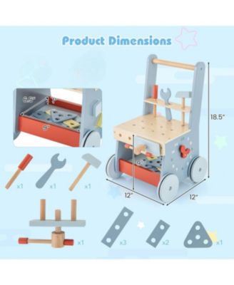 2-in-1 Baby Push Walker with Wooden Frame and Multi-Activity Play Station