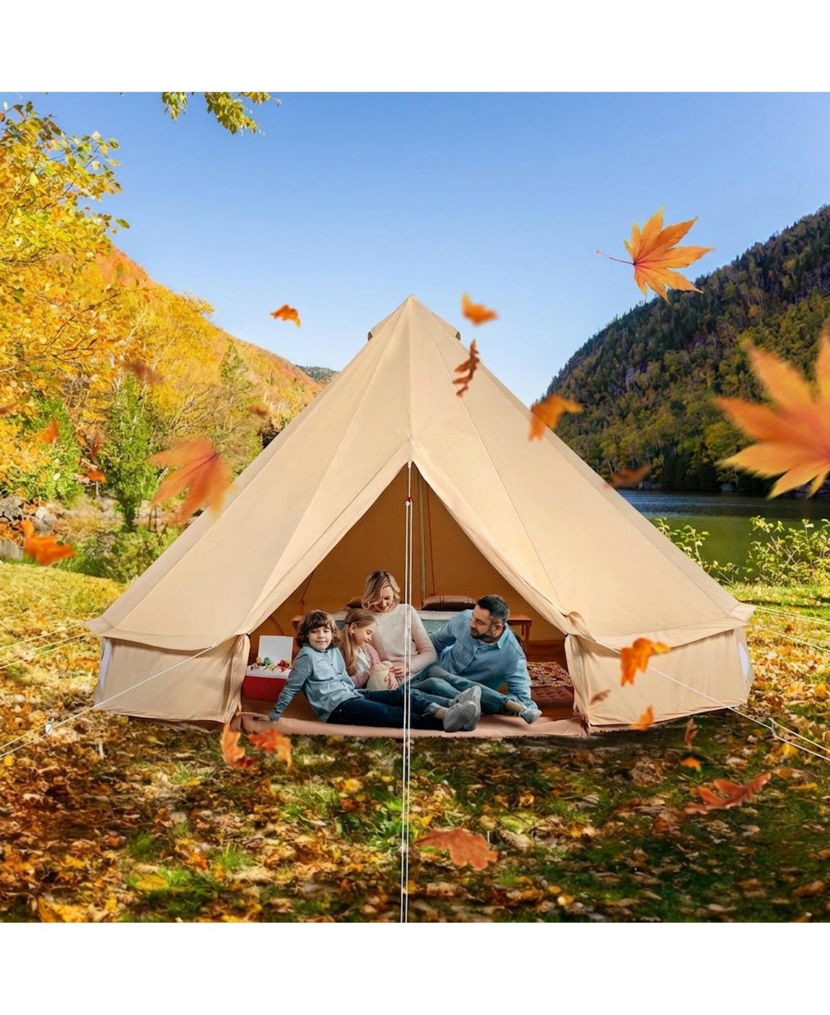 Gouun 16.4 ft Canvas Bell Tent with Stove Jack for 4-Season Camping