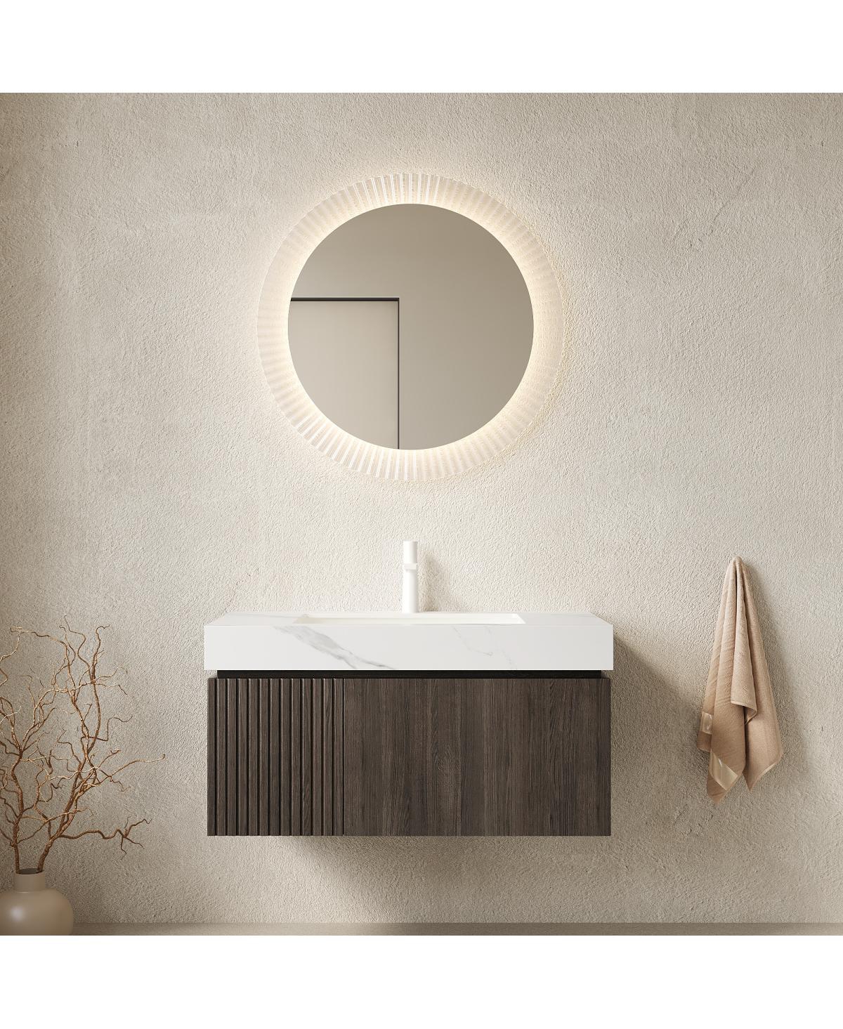 Sillysis Inch Wall Mounted Bathroom Vanity with Carrara Sintered Stone Top, Ceramic Sink