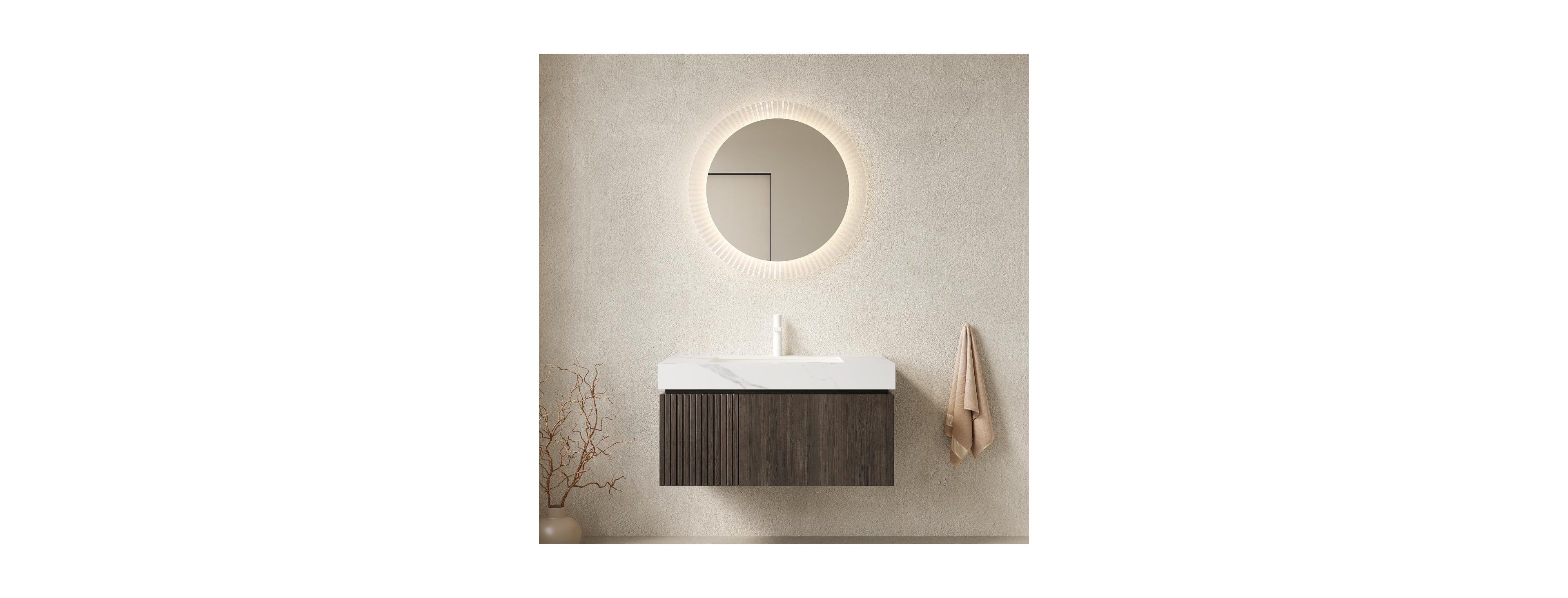 Sillysis Inch Wall Mounted Bathroom Vanity with Carrara Sintered Stone Top, Ceramic Sink