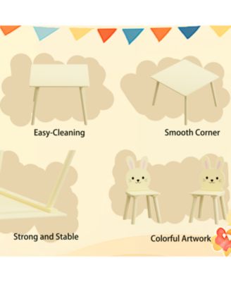 3 Piece Kids Table and Chairs Set, with 2 Bunny Chairs, Activity Play Table Set, for Study, Drawing, Play, Boys and Girls Gift for Ages 2+