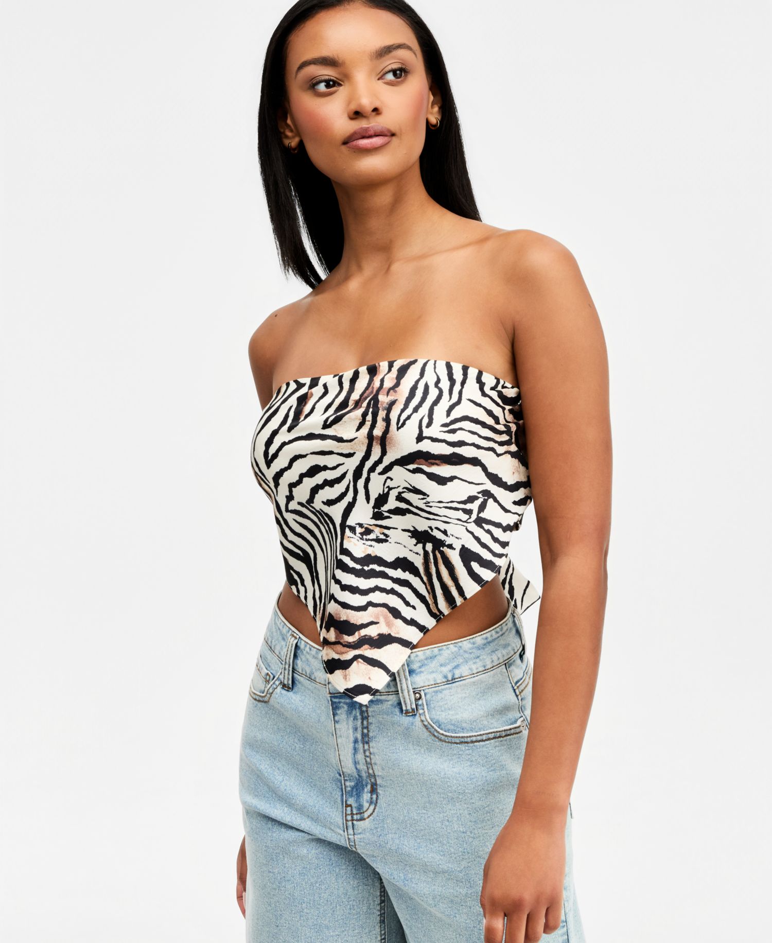 Women's Zebra Print Strapless Tie-Back Scarf Top