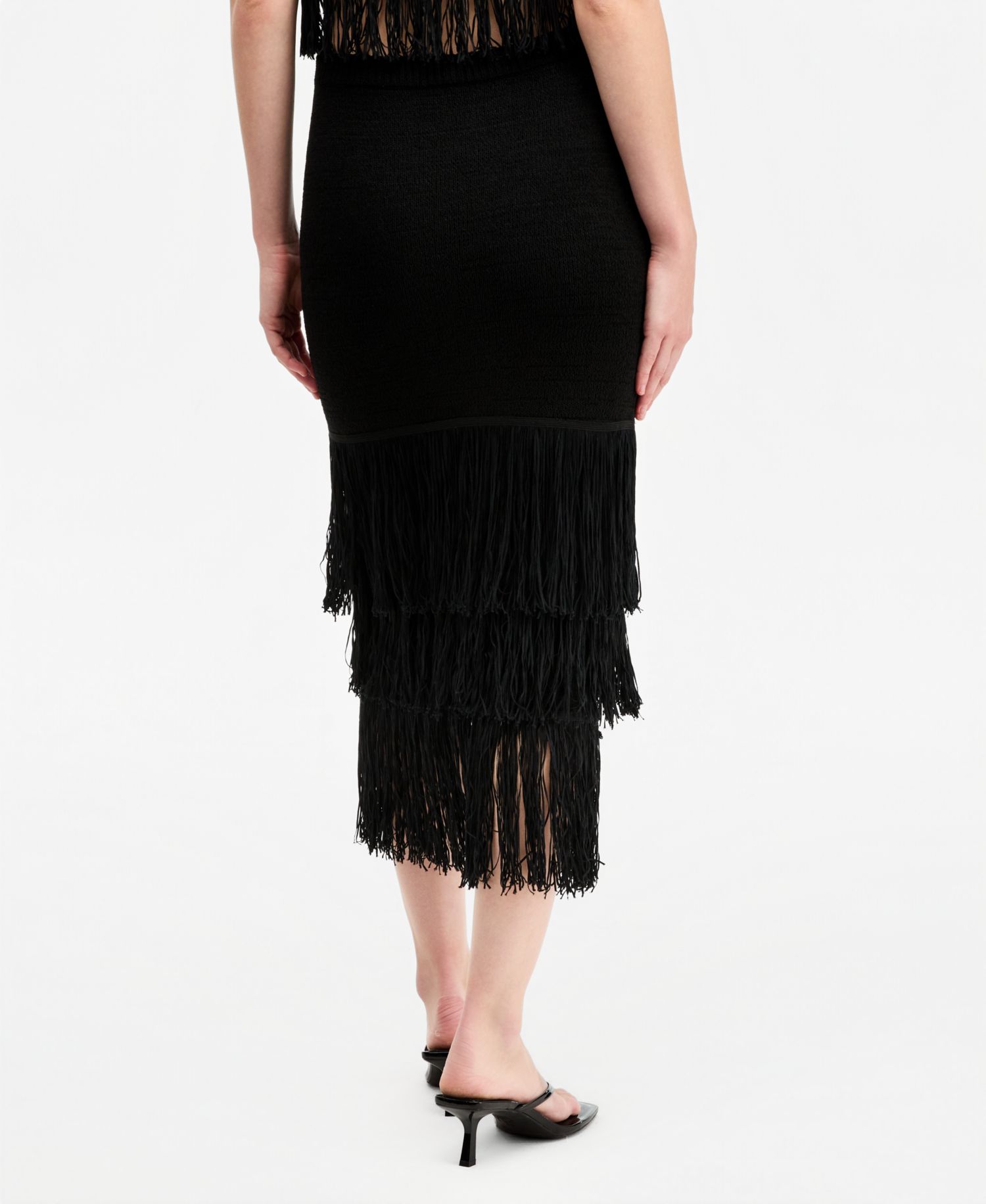 Women's Pull-On Tiered-Fringe Sweater Skirt