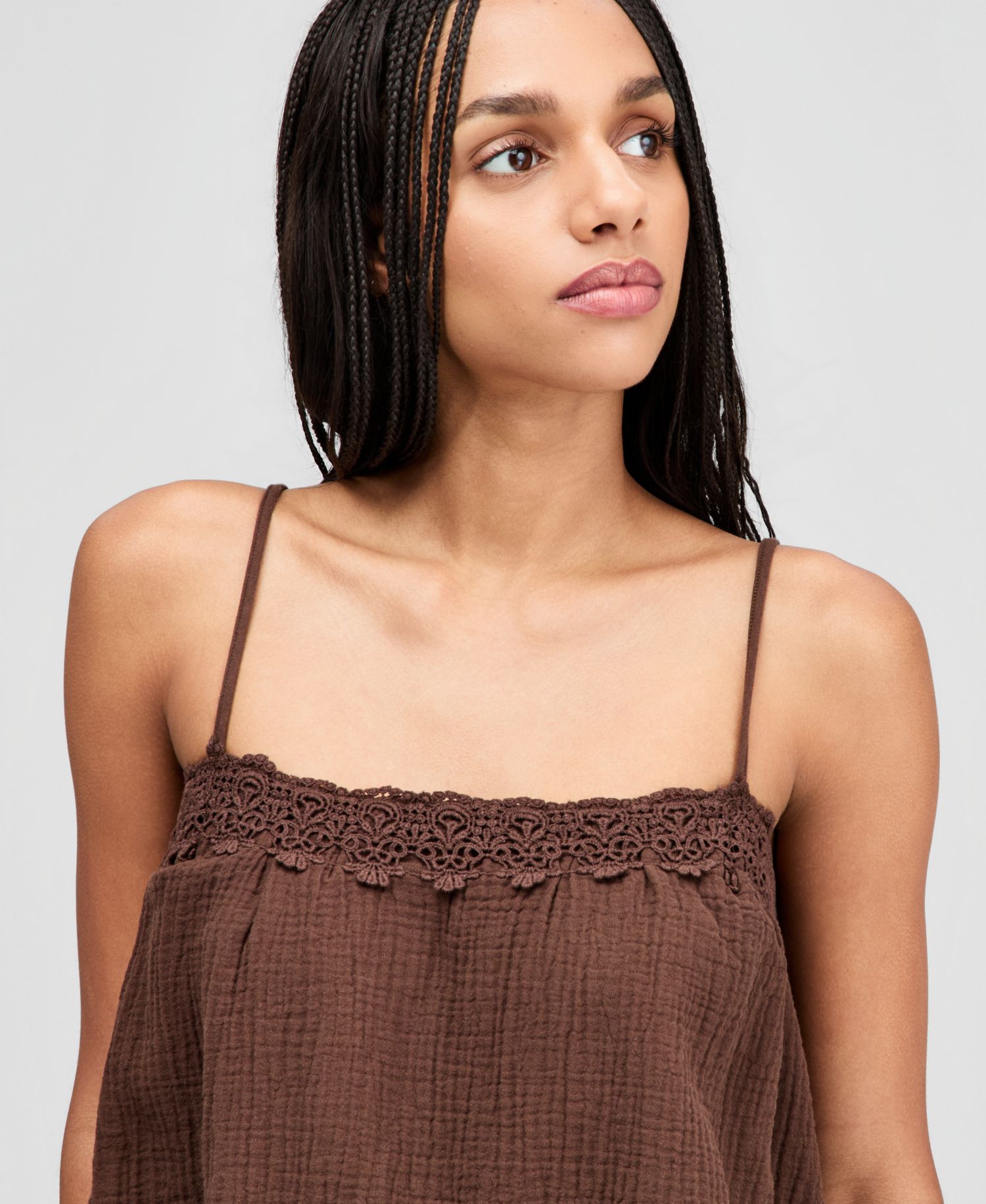 Plus Cotton Crochet-Trim Bubble-Hem Top