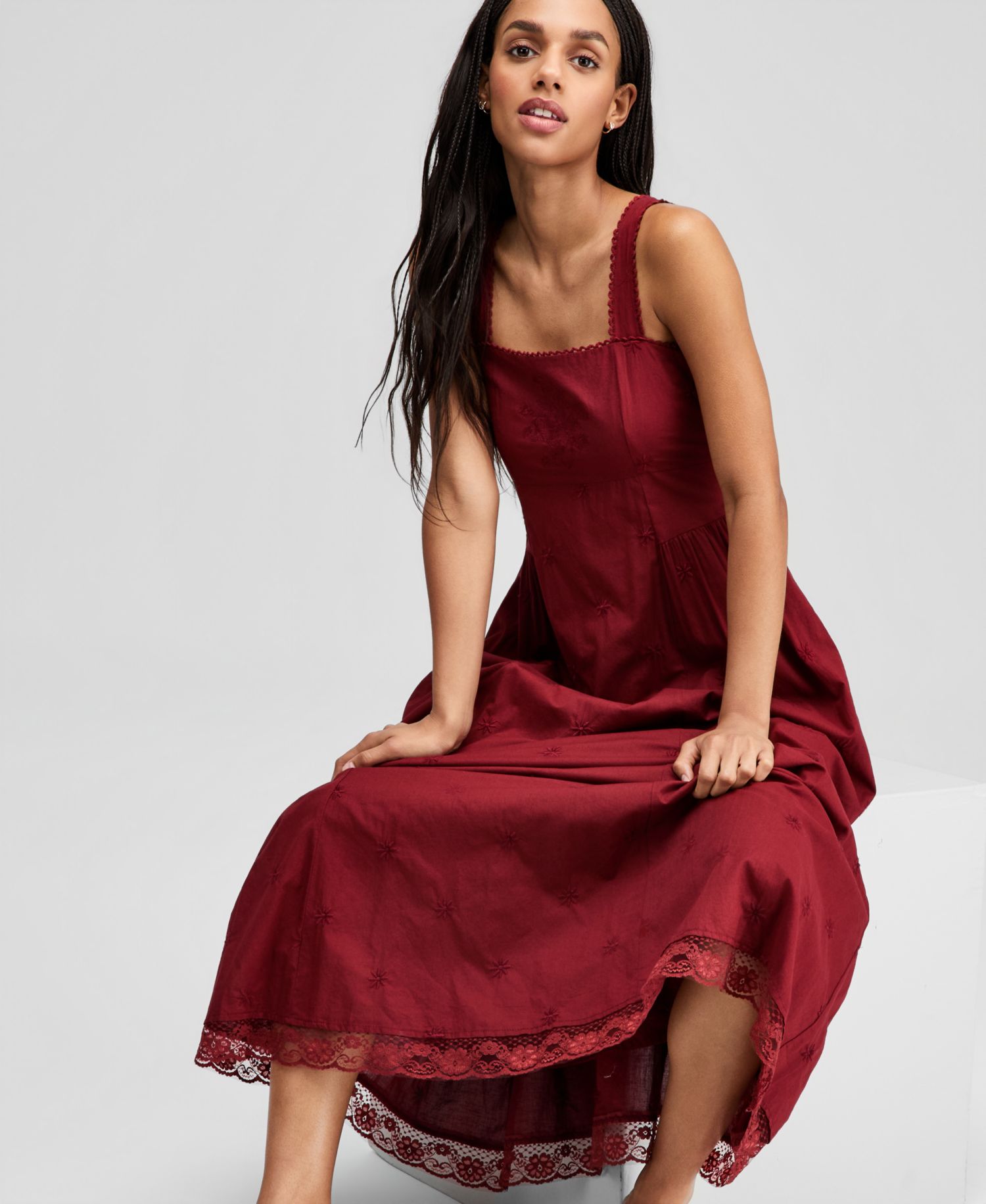 Petite Embroidered Square-Neck Dress