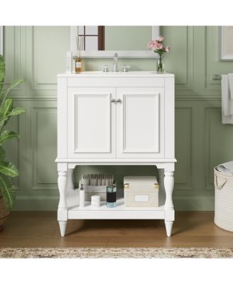 24 Inch Modern Luxury Bathroom Vanity with Ceramic Sink Open Shelf and Closed Storage Cabinet Freestanding Design