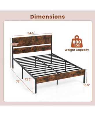 Full Size Metal Bed Frame with Wooden Headboard and Footboard
