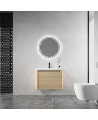 28 Inch Wall Mounted Bathroom Vanity with Ceramic Sink, Soft Close Door and Plywood Cabinet, Modern Floating Storage Solution