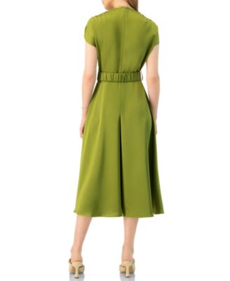 Women's Sleeveless Midi Satin Dress with Belt