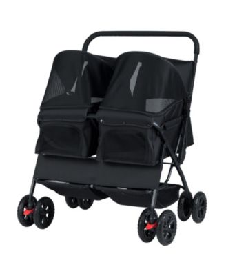 Foldable Double Pet Stroller with Sunshade and Basket
