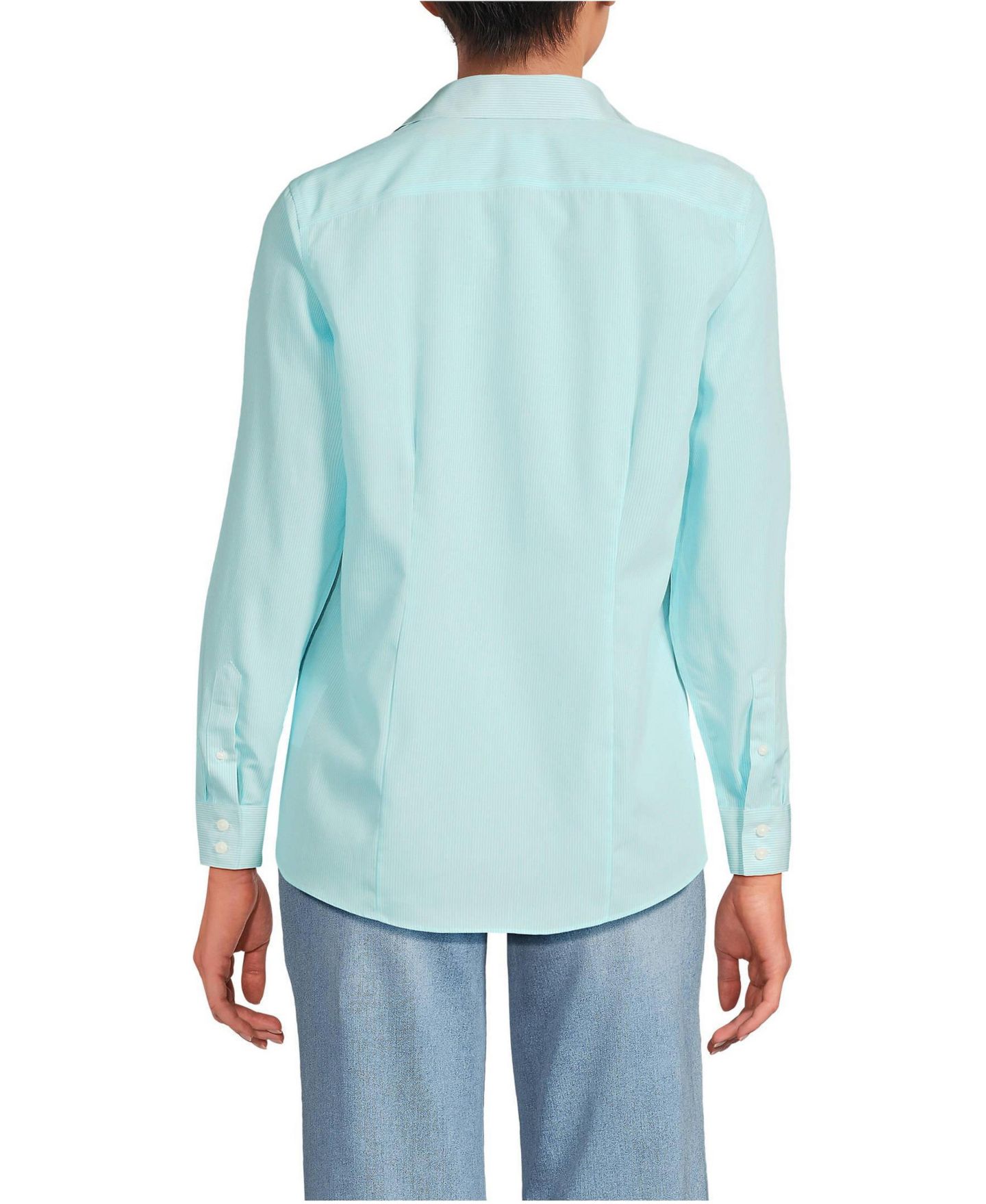 Женская рубашка Lands' End Tall Tall No Iron Button Front, цвет: Аквамариновый полосатый — фото 2