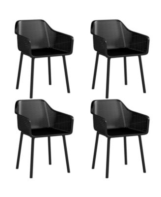 Modern Plastic Dining Chairs Set of 4 Kitchen Armchairs with Breathable Mesh Backrest