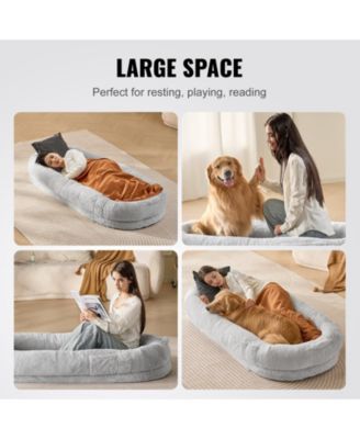 Human Dog Bed 67.7x35x9.8 in Oval Faux Rabbit Fur Cover