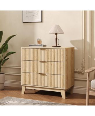 Bedroom 3-Drawer Nightstand, 31.5 inch Wood Bedside Table with Fluted Front.