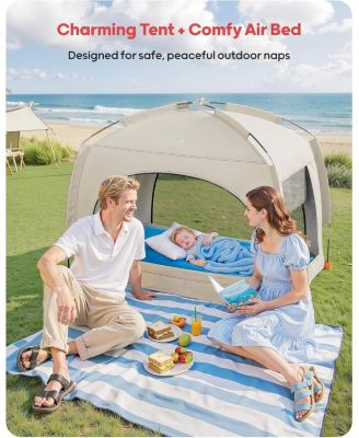 Inflatable Toddler Travel Bed with Tent - Lightweight Blow Up Kids Air Mattress with Hand Pump - Indoor and Outdoor Portable Sleeping Solution