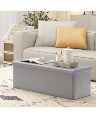 43-Inch Linen Folding Storage Ottoman Bench with Padded Top