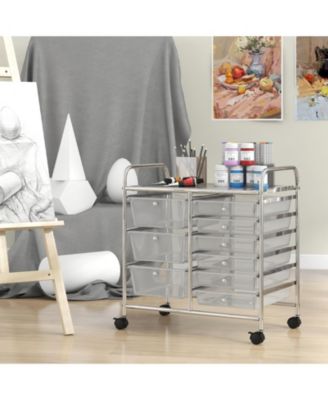 9-Drawer Rolling Storage Cart with Colorful Drawers and Metal Frame-Transparent