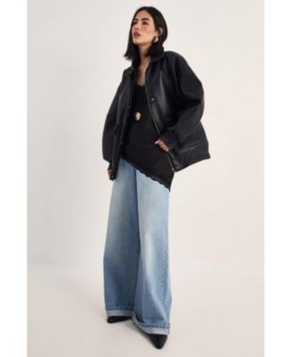 Women's Longline Faux Leather Bomber Jacket