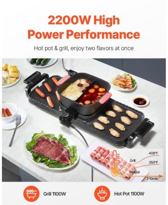 2300W 2-in-1 Electric Hot Pot with Grill, Removable Pot, Dual Temperature Control, Serves 1-6