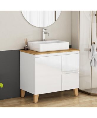 Bathroom Vanity with Solid Wood Top, Square Ceramic Sink, Soft Close Drawers for Modern Bathrooms