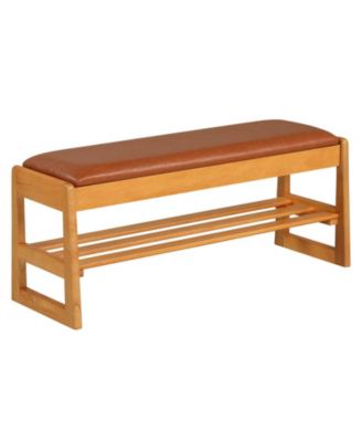 2-Tier Rubberwood Shoe Bench with Flip-Open Storage
