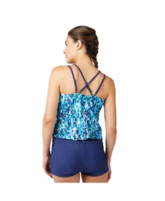 Women's Double Strap Cut Out Blouson Tankini Top