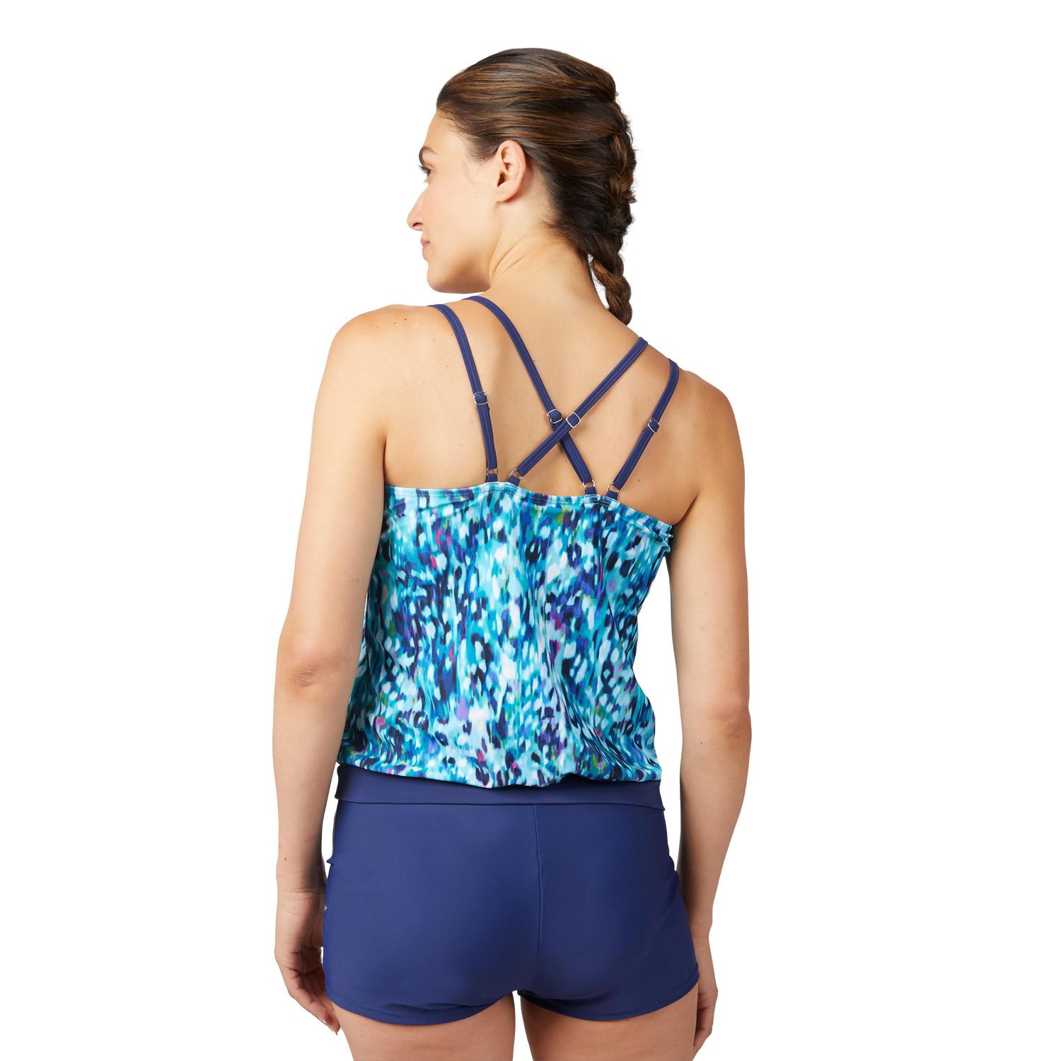 Women's Double Strap Cut Out Blouson Tankini Top