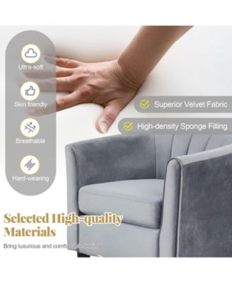 Upholstered Teddy Velvet Club Barrel Chair with Ottoman with Footrest