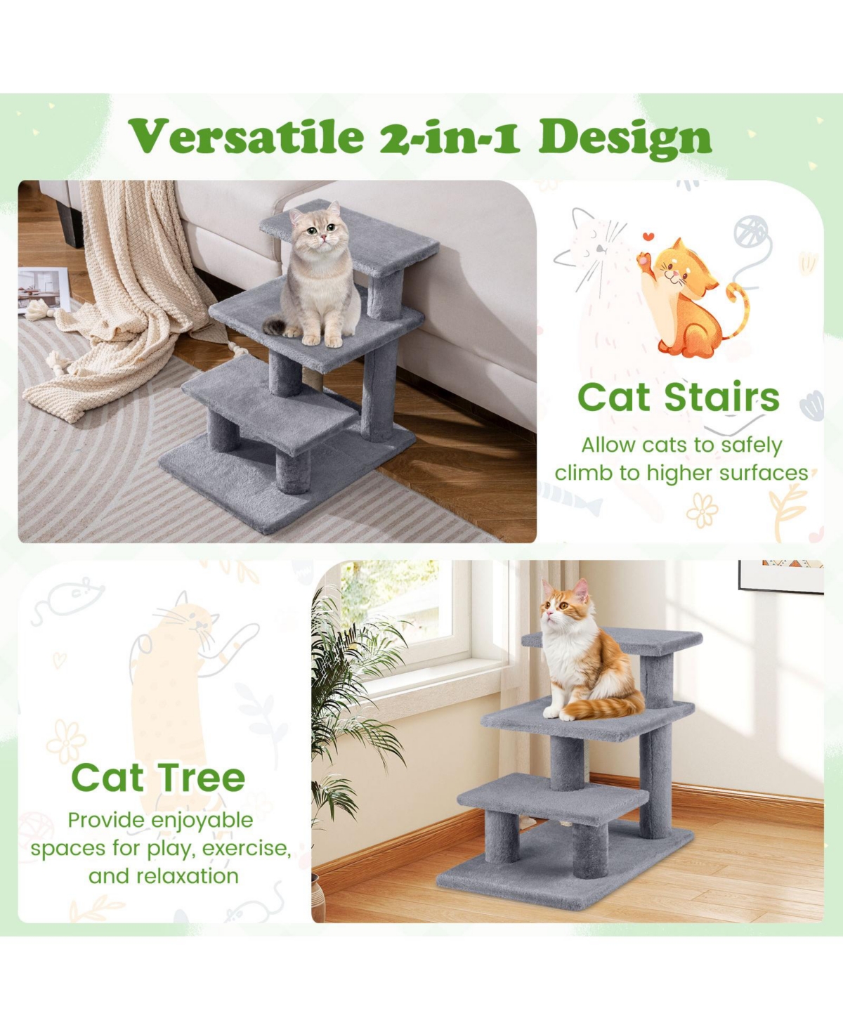 Cozito Cat Stairs 3-Tier 19 in Plush Steps with Scratching Posts