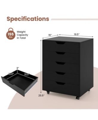 5 Drawer Mobile File Cabinet with Wheels for Living Room