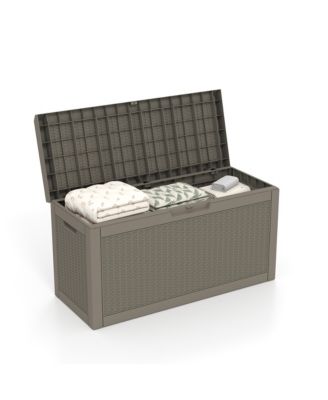 60 Gallon Deck Box,Rattan Grain Storage Chest,Weatherproof Patio Storage,Lockable Outdoor Box,Resin Garden Deck Box