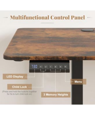 Electric Standing Desk with 3 Memory Heights and 2 Hanging Hooks and Cable Holes-Rustic